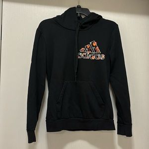 Adidas sweatshirt, size small, black with neon orange and purple rose details
